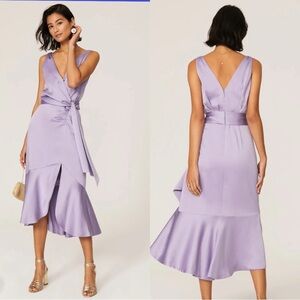 Jonathan Simkhai Mia Fluid Sleeveless Satin Midi Wrap Dress Lavender Size 16